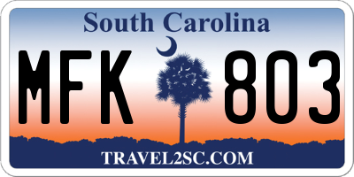 SC license plate MFK803