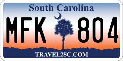 SC license plate MFK804