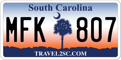 SC license plate MFK807