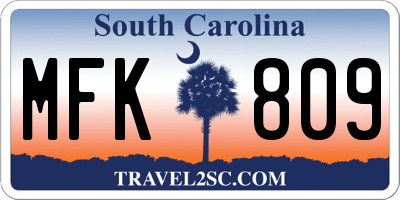 SC license plate MFK809