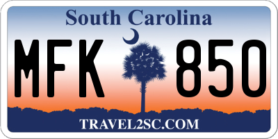 SC license plate MFK850