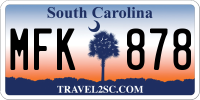 SC license plate MFK878