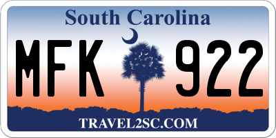 SC license plate MFK922