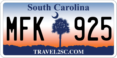 SC license plate MFK925