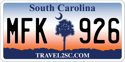 SC license plate MFK926