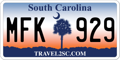 SC license plate MFK929