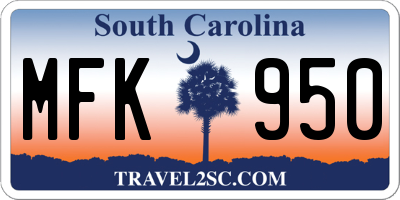 SC license plate MFK950
