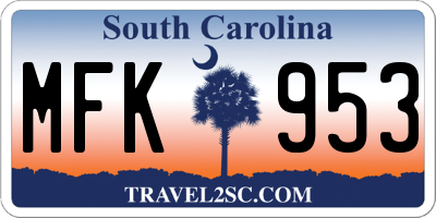 SC license plate MFK953