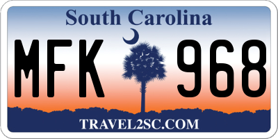 SC license plate MFK968