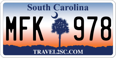 SC license plate MFK978