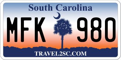 SC license plate MFK980