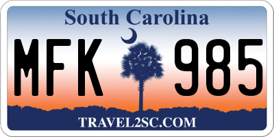 SC license plate MFK985