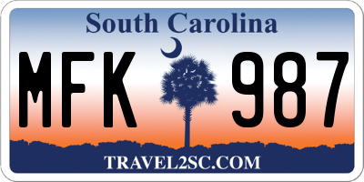 SC license plate MFK987