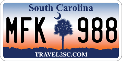 SC license plate MFK988