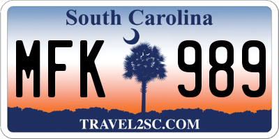 SC license plate MFK989