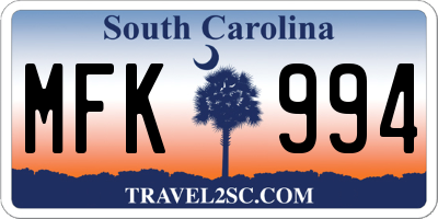 SC license plate MFK994
