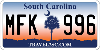 SC license plate MFK996