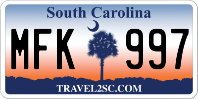 SC license plate MFK997