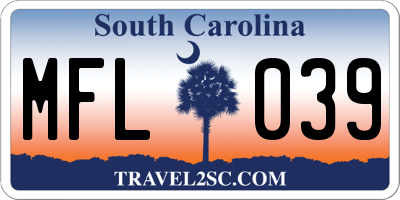 SC license plate MFL039