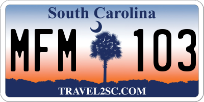 SC license plate MFM103