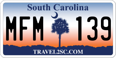 SC license plate MFM139