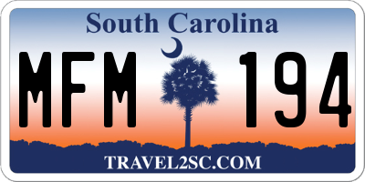 SC license plate MFM194