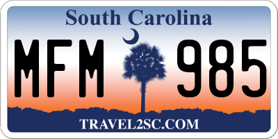 SC license plate MFM985