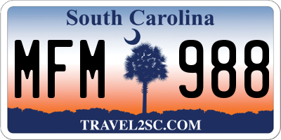 SC license plate MFM988