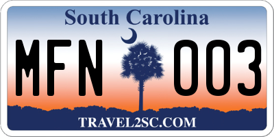 SC license plate MFN003