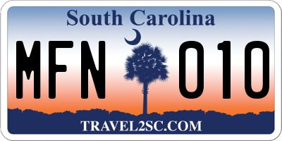 SC license plate MFN010