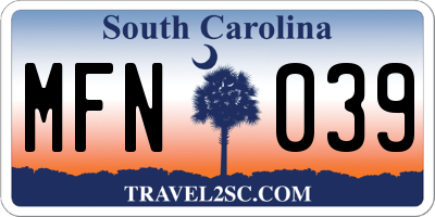 SC license plate MFN039