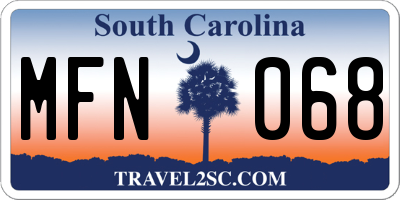 SC license plate MFN068