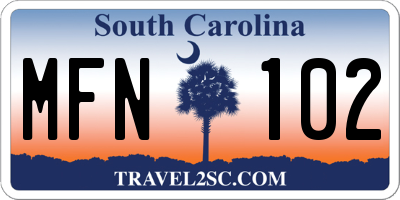 SC license plate MFN102