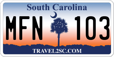 SC license plate MFN103
