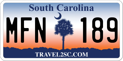 SC license plate MFN189