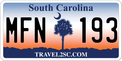 SC license plate MFN193