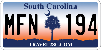 SC license plate MFN194