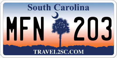 SC license plate MFN203