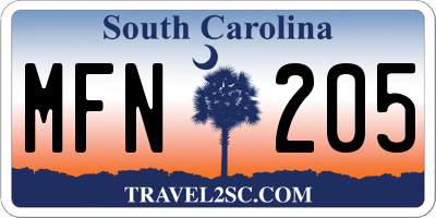 SC license plate MFN205