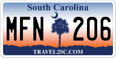 SC license plate MFN206