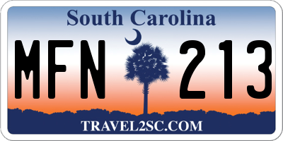SC license plate MFN213