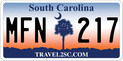 SC license plate MFN217