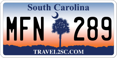 SC license plate MFN289