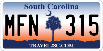 SC license plate MFN315