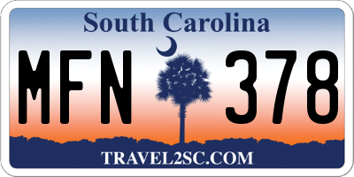 SC license plate MFN378