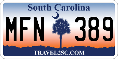 SC license plate MFN389