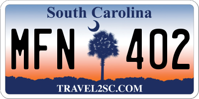 SC license plate MFN402