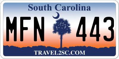 SC license plate MFN443