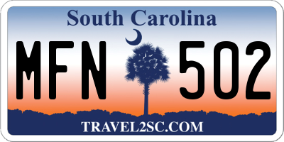 SC license plate MFN502