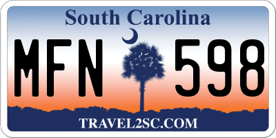 SC license plate MFN598
